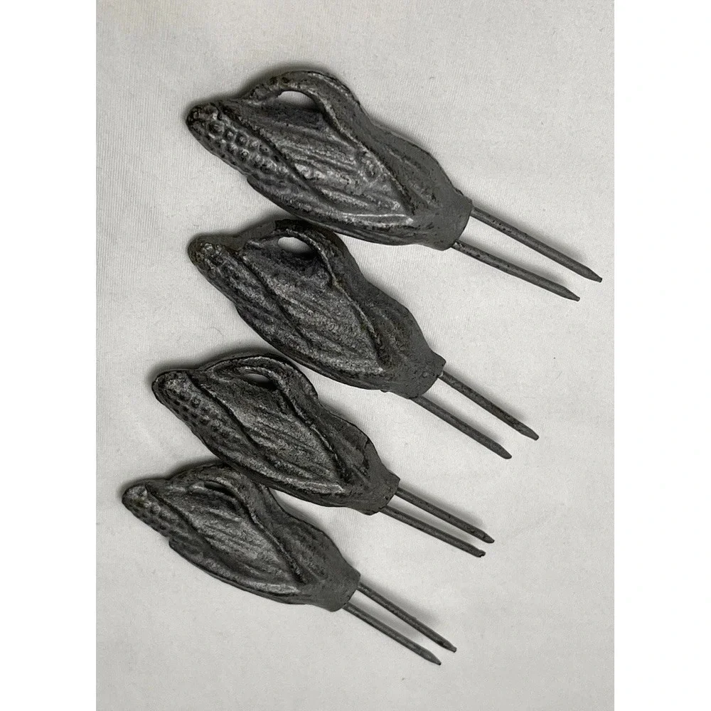 LOT OF 4 Vintage‎  Pewter Corn Cob Holder / Pick  3 Inch Metal Farmhouse Cottage